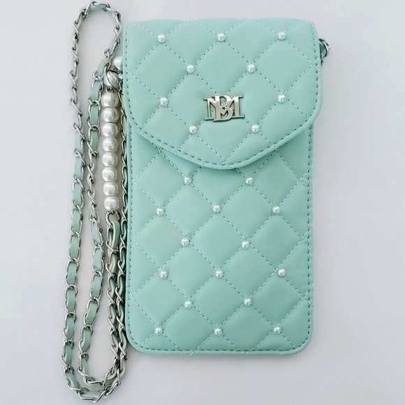 Badgley Mischka Women’s Pearls Phone Case W/ Insert Card Holder Crossbody Green - Picture 1 of 12
